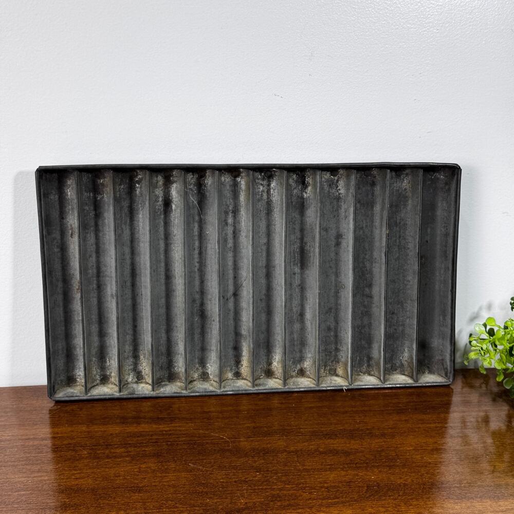 Vintage 10 Slot Metal Breadstick Baking Pan Bakery Tray Industrial Organizer